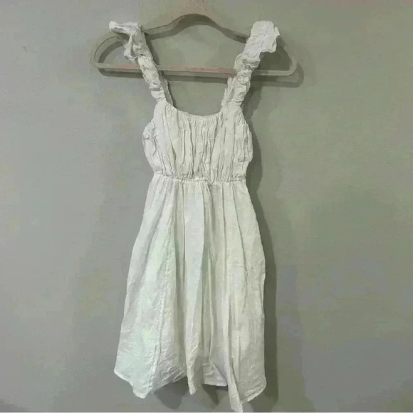 Abercrombie & Fitch Puff Strap Linen Blend Babydoll Mini White Dress Size XS - Picture 5 of 9